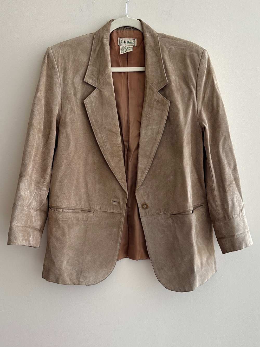 L.L. Bean Tan Suede Blazer Jacket, Fall Outerwear, Size 10 Petite